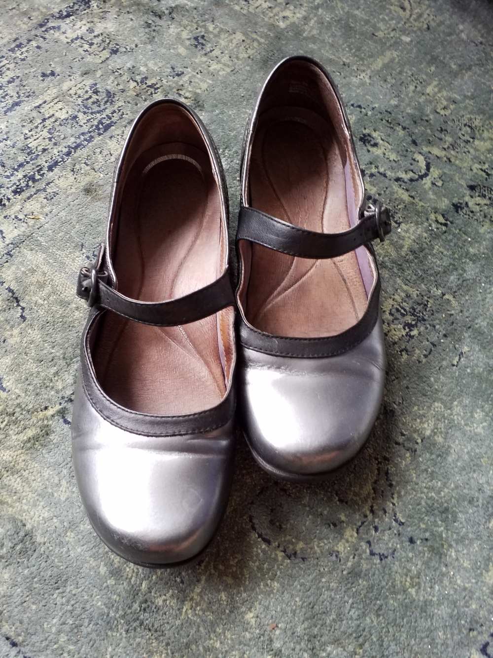 Dansko Metallic Silver Mary Jane Flats with Buckle
